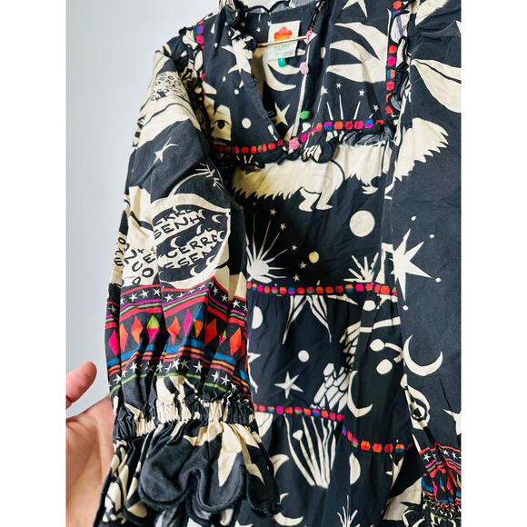 FARM RIO Black White Printed Cerrado Sky Mini Dress Size Small - Picture 14 of 16